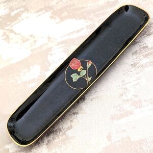 OTAGIRI JAPANESE CRIMSON ROSE PORCELAIN LONG TRINKET GOLD TRIMMED DISH